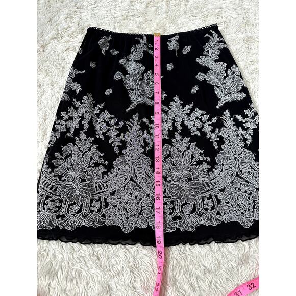 Y2K 90s Vintage Boutique Europa Black Lace Print Mesh Slip Skirt Chic Pinterest - Picture 3 of 7